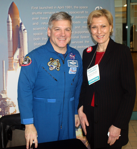Astronaut Gregory Johnson and Manufacturing Mart President Mary Kaye Denning